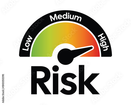 High Risk Gauge Icon – Red Semicircular Meter with Needle – High Quality Vectorial Stock Image