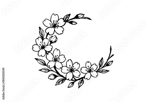 Cherry Blossom hand drawn simple sketch vector illustration
