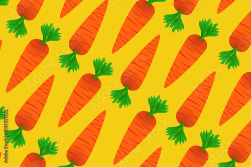 Carrot Seamless Pattern with Bright Flat Illustration for Food Packaging