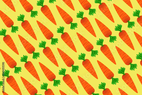 Carrot Seamless Pattern with Bright Flat Illustration for Food Packaging