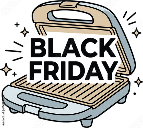 Open Sandwich Maker with Black Friday Text Vector