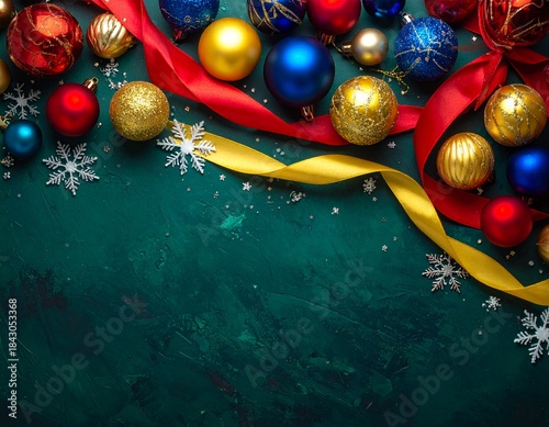 Merry Christmas greeting template with festive holiday atmosphere. Features elegant Christmas decorations, seasonal elements, and warm winter colors. Suitable for greeting cards, posters, banners, soc