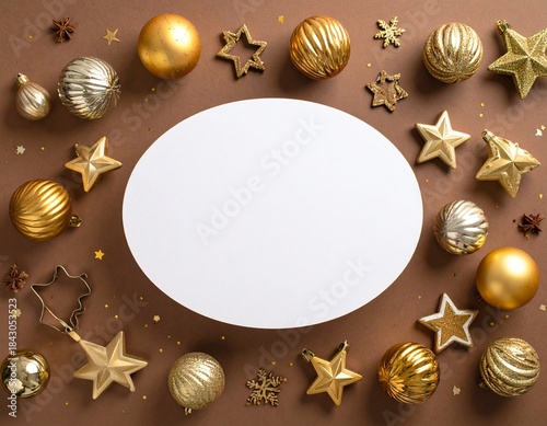 Merry Christmas greeting template with festive holiday atmosphere. Features elegant Christmas decorations, seasonal elements, and warm winter colors. Suitable for greeting cards, posters, banners, soc