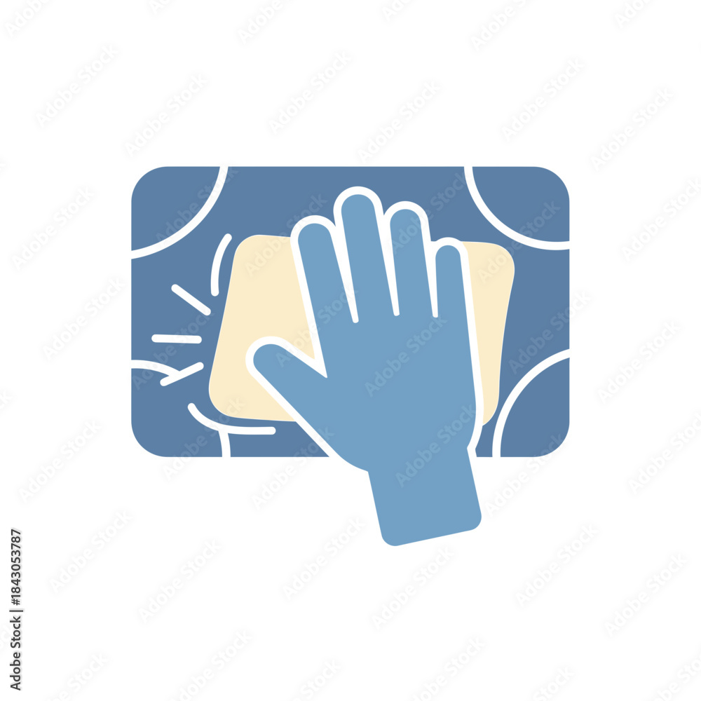 Obraz premium Hand holding a sponge cleaning a surface with circular patterns.