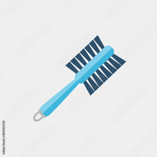 A blue brush with dark bristles and a handle is shown.