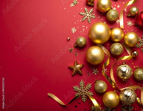 Merry Christmas greeting template with festive holiday atmosphere. Features elegant Christmas decorations, seasonal elements, and warm winter colors. Suitable for greeting cards, posters, banners, soc