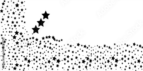 black stars confetti decoration. Horizontal flying path. Design element. Special effect on transparent background.