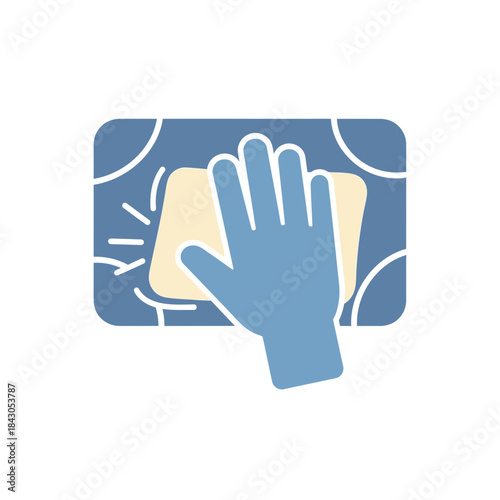 Hand holding a sponge cleaning a surface with circular patterns.