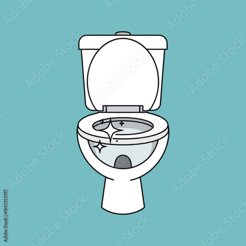 White toilet with open lid and sparkles indicating cleanliness.