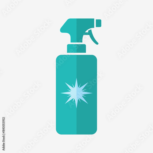 Teal spray bottle with a starburst symbol on the front.