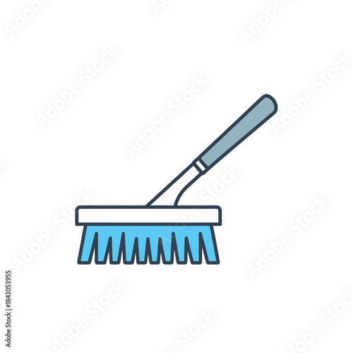 Blue brush with gray handle used for cleaning or scrubbing.