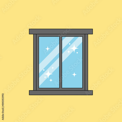 Clean window with sparkles and gray frame in a flat design.