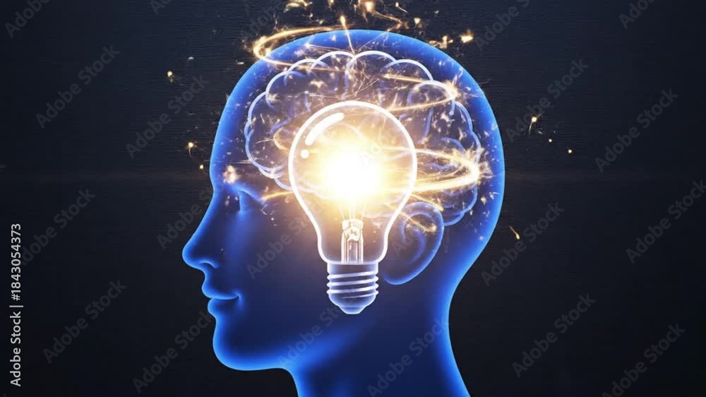 Illuminated Human Brain with Bright Lightbulb Symbolizing a Brilliant ...