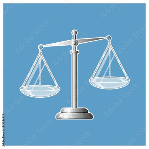 Silver scales of justice with two pans hanging from chains.