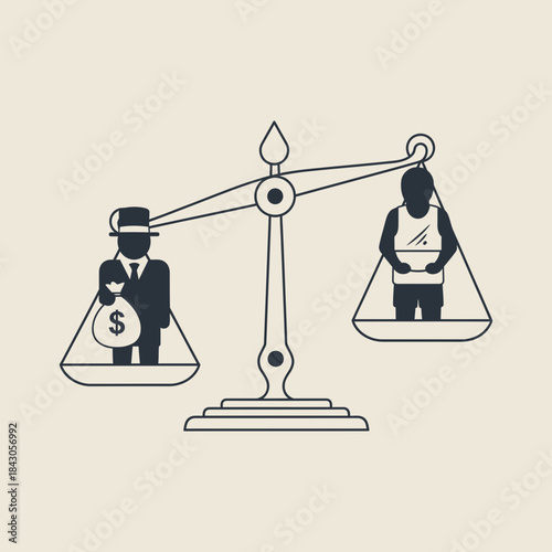 Scales show a man with money versus a man in athletic wear.