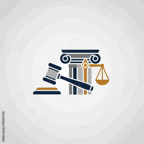 Gavel scales and column represent law and justice concept.