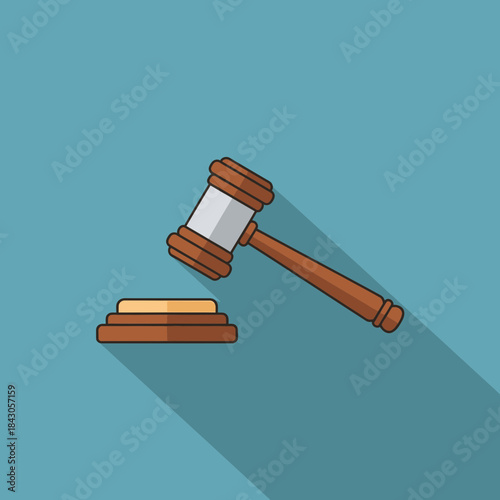 A wooden gavel and sounding block are shown with dark outlines.