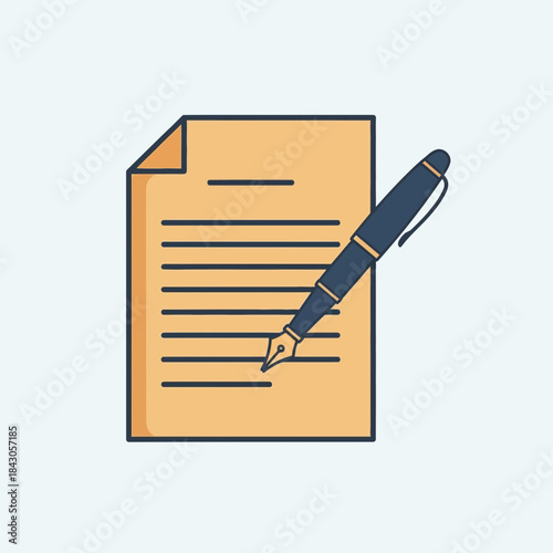 A pen is writing on a document with lines of text.