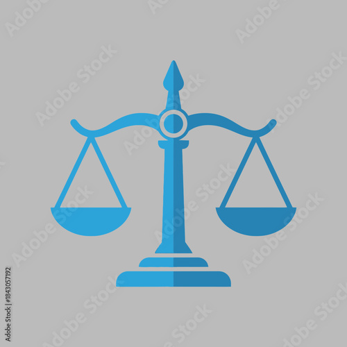 Blue scales of justice icon with two pans hanging from arms.