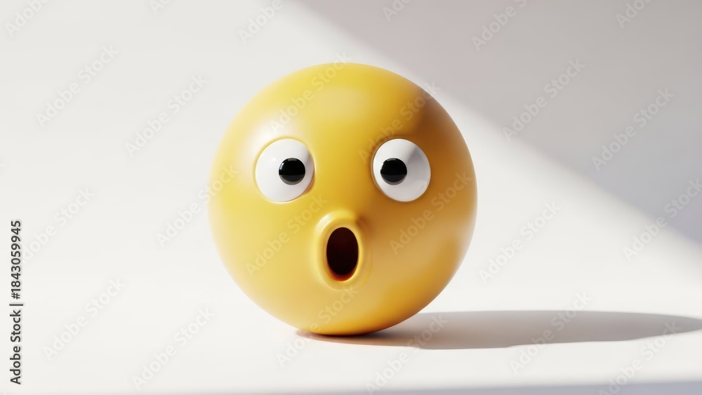 Fototapeta premium 3D rendered surprised emoji with exaggerated expression, lit by sunlight