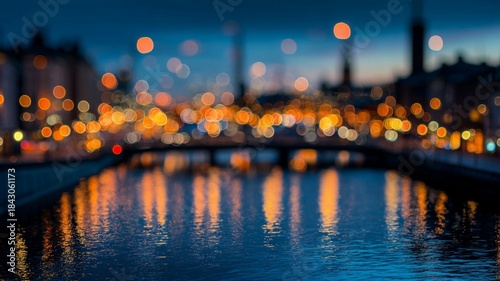 Urban night scene with vibrant bokeh effect. AI image