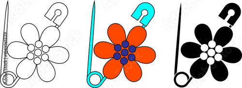 Flower Brooch Pin Icon Set