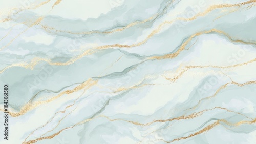 Abstract marble effect with gold veins in aqua tones. AI image