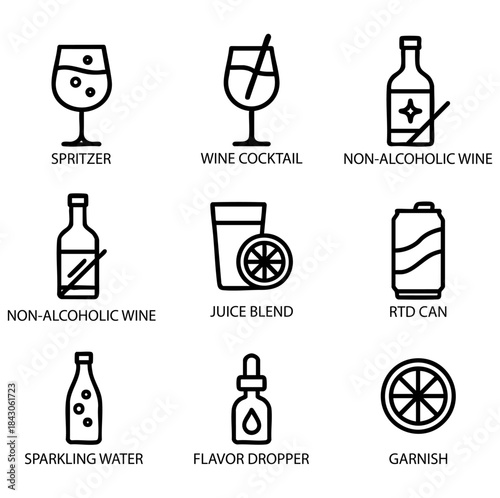 Minimalist beverage icon set