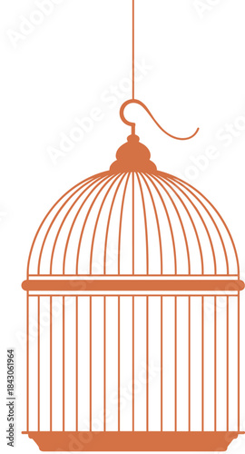 birdcage, icon, silhouette, cage, dome, bars, hook, orange, design, vector, illustration, cartoon, symbol, freedom, captivity, confinement, decor, minimal, ornamental, structure