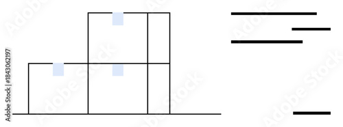 Architecture, design planning, structural organization, minimalism, visualization, abstract concepts. Geometric shapes and lines with varied sections. Architecture and design planning concepts