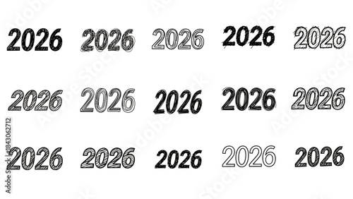 Year 2026 typography variations repeated on white background for design