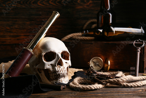 Skull with spyglass, keys a...