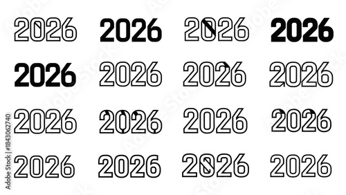Year 2026 variations multiple numerical styles and text design elements