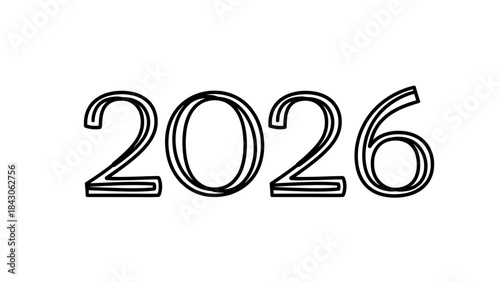 Year 2026 simple hand drawn numerals on a clean white background