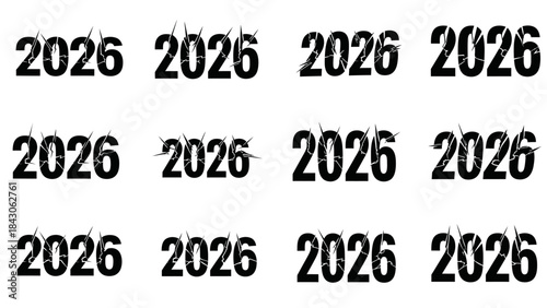 Year 2026 text with barbed wire graphic isolated on white background