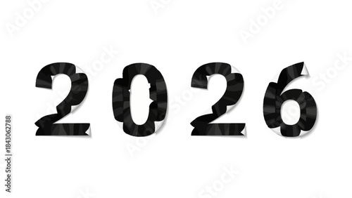 Year 2026 typography in black and white design on isolated background