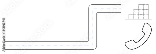 Communication design. Communication concept displayed with a phone icon, line design, and puzzle blocks connection. Communication systems, teamwork, networking, support, integration