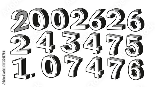 3D rendered numbers representing a sequence of dates and numerical data with bold stylized font