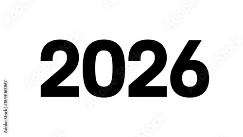 Bold black number 2026 representing the upcoming year on a plain white background