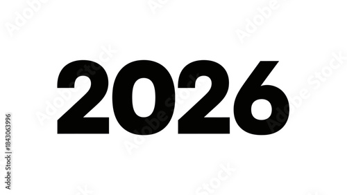 Bold black numerals displaying 2026 on a plain white background for futuristic design