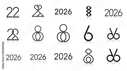 Creative design featuring various minimalistic digital icons and year references for 2026