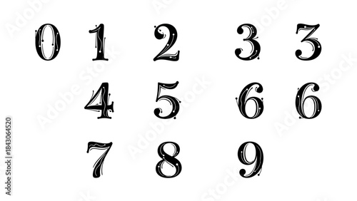 Decorative Halloween-style Numbers Set in Black and White Vintage Fonts for Creative Design Projects