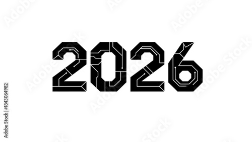 Futuristic Digital Style of the Year 2026 in Bold Black Numbers on White Background