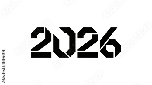 Futuristic Digital Typography Display of the Year 2026 in Bold Black Font on White Background