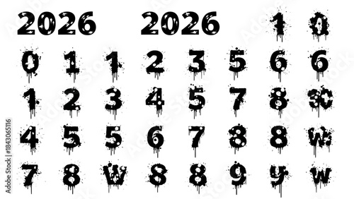 Grunge Style Year and Number Calendar 2026 in Black and White Artistic Design