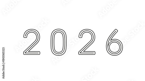 Minimalist Line Art Illustration of the Year 2026 in Modern Design Style