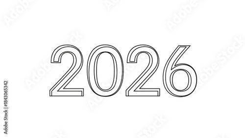 Minimalistic Line Art Representation of the Year 2026 in Black and White