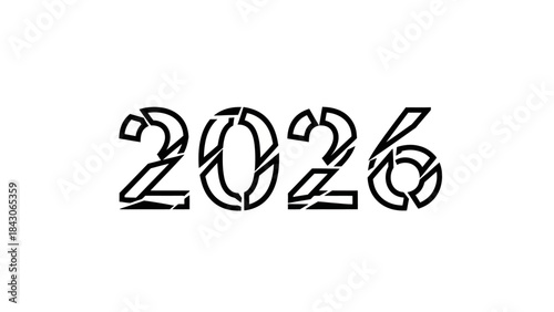 Modern Artistic Representation of the Year 2026 with Dynamic Black and White Design