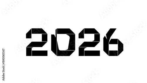 Modern Black and White Digital Year Number 2026 with Geometric Style for Design Purposes