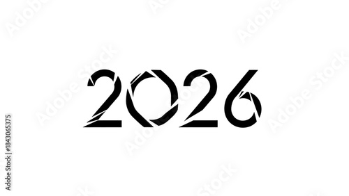Modern black and white typographic depiction of the year 2026 with abstract design elements